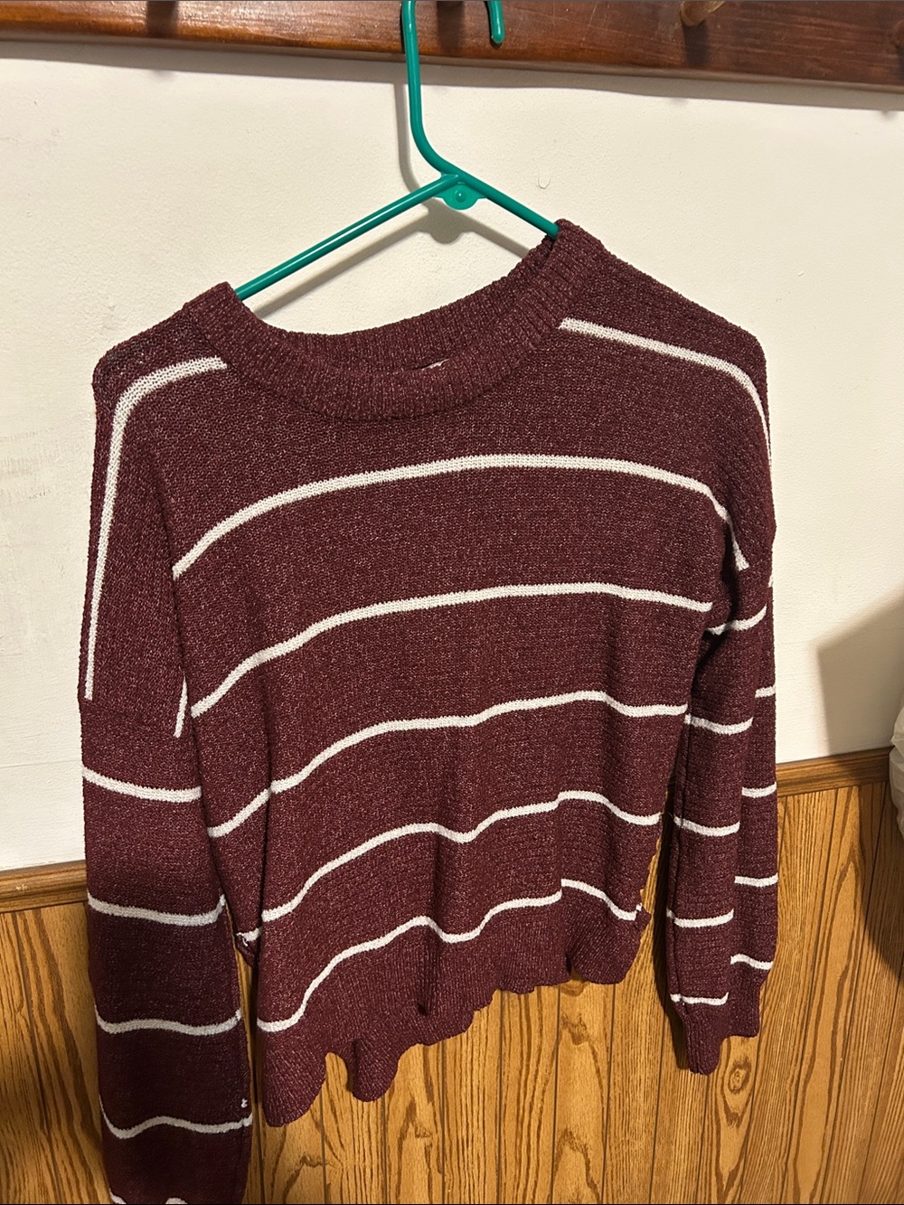 SO Maroon and White Striped Crewneck Sweater